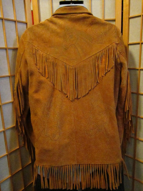 VTG 60s suede tooled fringed  jacket mens size me… - image 4