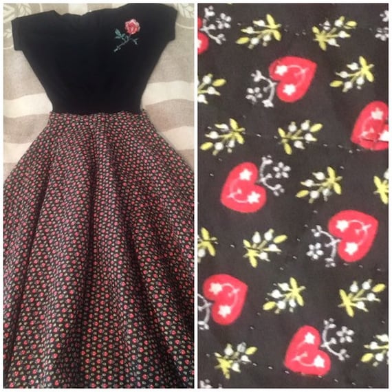 Vtg 50s cotton quilted print circle skirt misses … - image 1