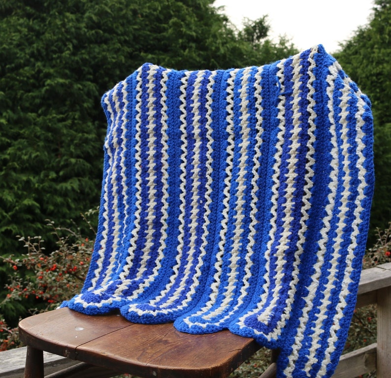 Flag Blue and White Afghan Crochet blanket Lap blanket Couch Etsy
