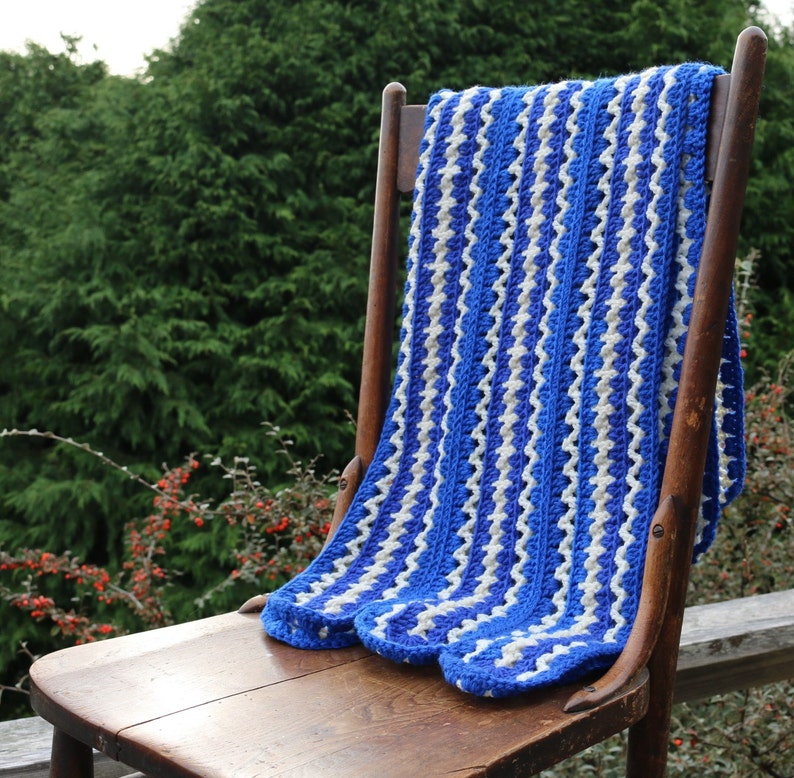 Flag Blue and White Afghan Crochet blanket Lap blanket Couch Etsy