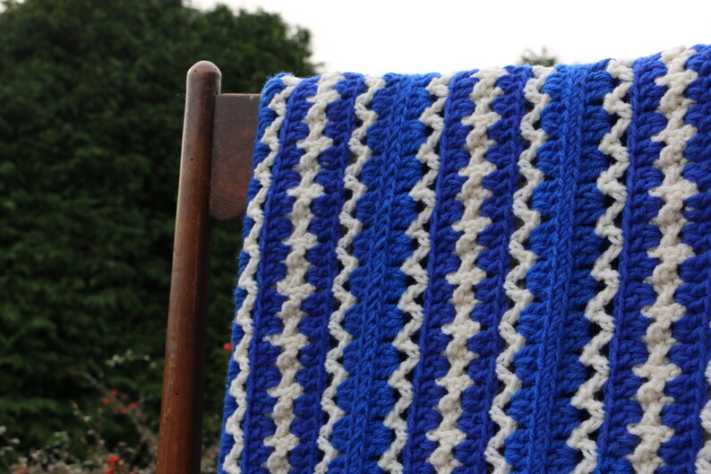 Flag Blue and White Afghan Crochet blanket Lap blanket Couch Etsy
