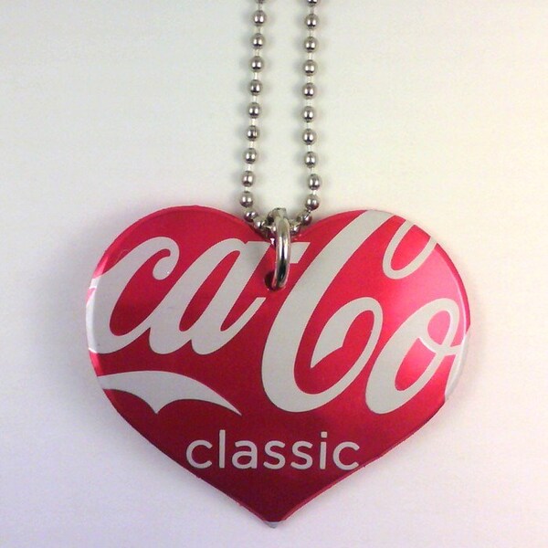 Funky Junq Recycled Aluminum Soda Pop Can Art COKE VALENTINE HEART NECKLACE