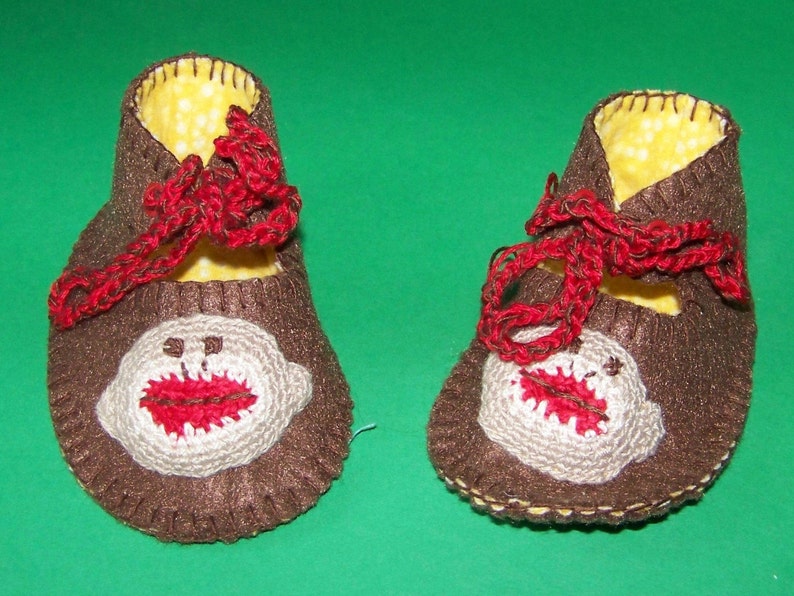 Sock Monkey Baby Crib Shoes Felt Bamboo thread