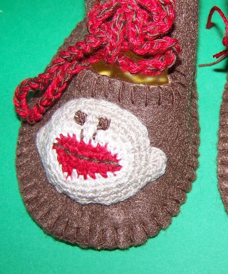 Sock Monkey Baby Crib Shoes Felt Bamboo thread