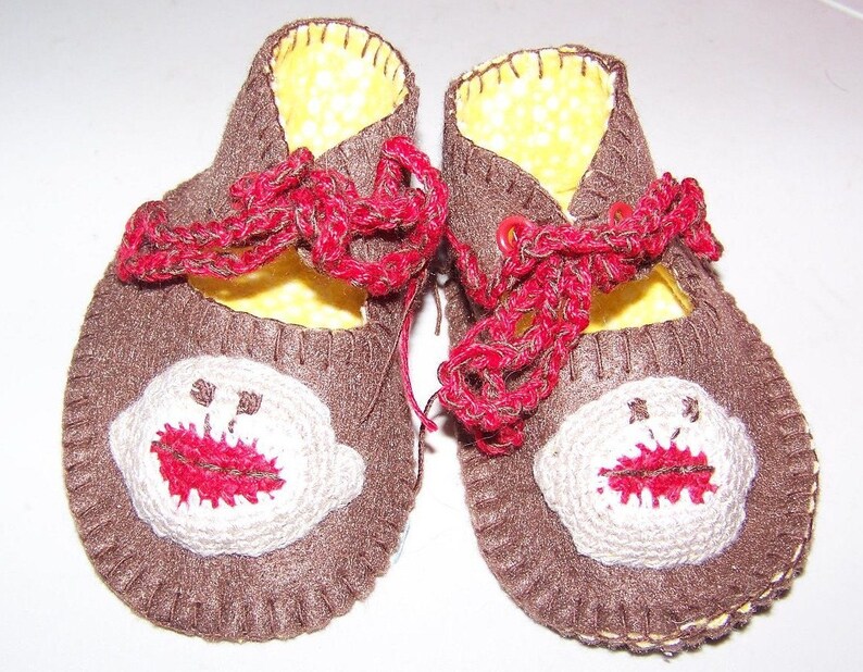Sock Monkey Baby Crib Shoes Felt Bamboo thread