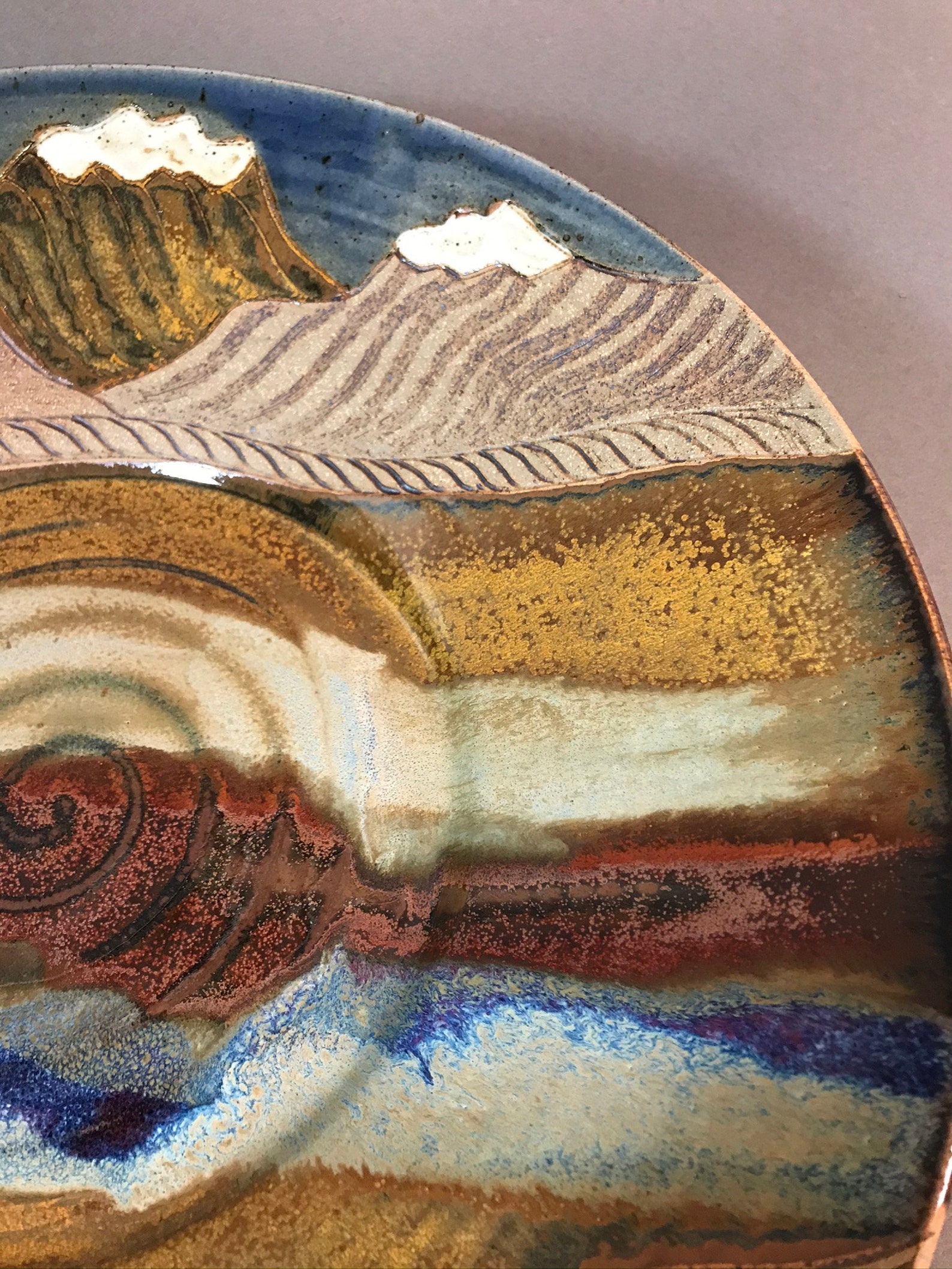 Pottery Plate with Mountain Scene Shallow Bowl Ceramic Wall Etsy