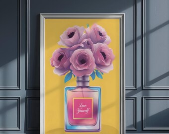 Pop Art Perfume Bottle Flower Print: Love Yourself Decor (Digital Download)