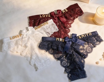 Ropa interior de encaje personalizada con nombre, tanga personalizada para ella, regalo de aniversario para novia/novio, sorpresa de San Valentín.