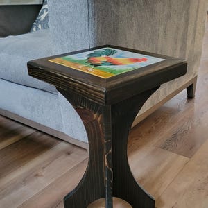 Rooster Tile-Top Wood Side Table