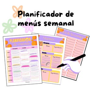 Weekly meal planner in Spanish, printable, simple and complete design