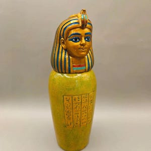 Egyptian Canopic Jar Statue Pharaoh Head Veronese 2000 Collectable Figurine Ancient Egypt Hieroglyphs Canopic Pottery Style Ornament Décor