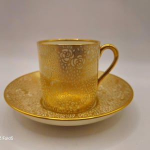 Grosvenor Demitasse Cup & Saucer – Gold Encrusted Bone China – Floral Gilt Detail – Rare Vintage English Teacup Set