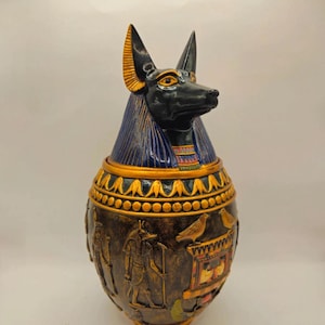 Egyptian Anubis Canopic Jar Statue Bronze Resin Hand Painted Hieroglyph Pharaoh  Storage Decor Sculpture Veronese Egyptian Revival Gift