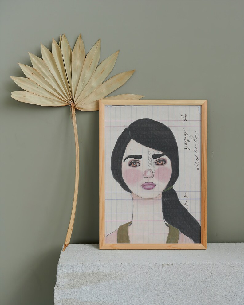 August a unique portrait of a woman art print. Eclectic wall art perfect for a gallery wall. Quirky illustration, feminist art print. image 2