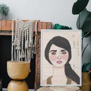 August a unique portrait of a woman art print. Eclectic wall art perfect for a gallery wall. Quirky illustration, feminist art print. image 3