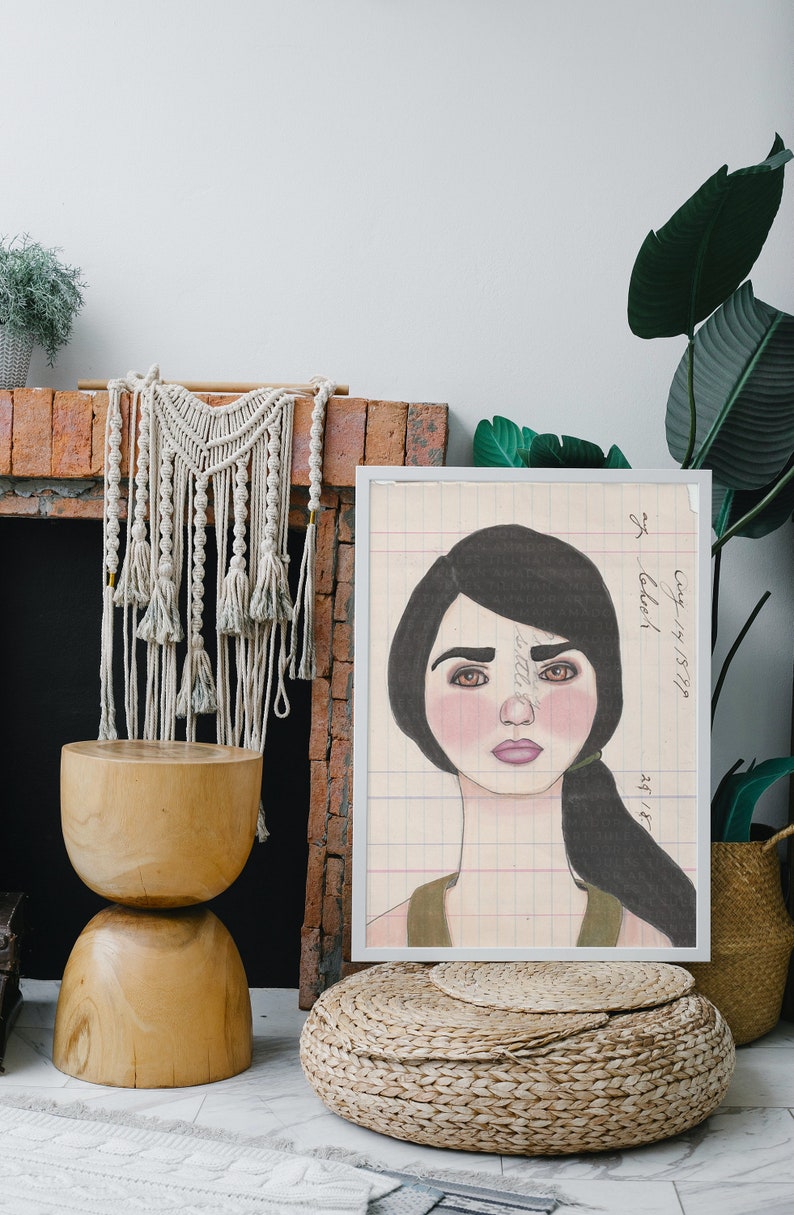 August a unique portrait of a woman art print. Eclectic wall art perfect for a gallery wall. Quirky illustration, feminist art print. image 3