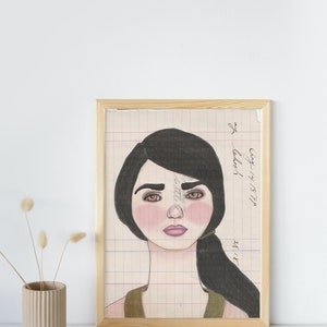August a unique portrait of a woman art print. Eclectic wall art perfect for a gallery wall. Quirky illustration, feminist art print. image 4