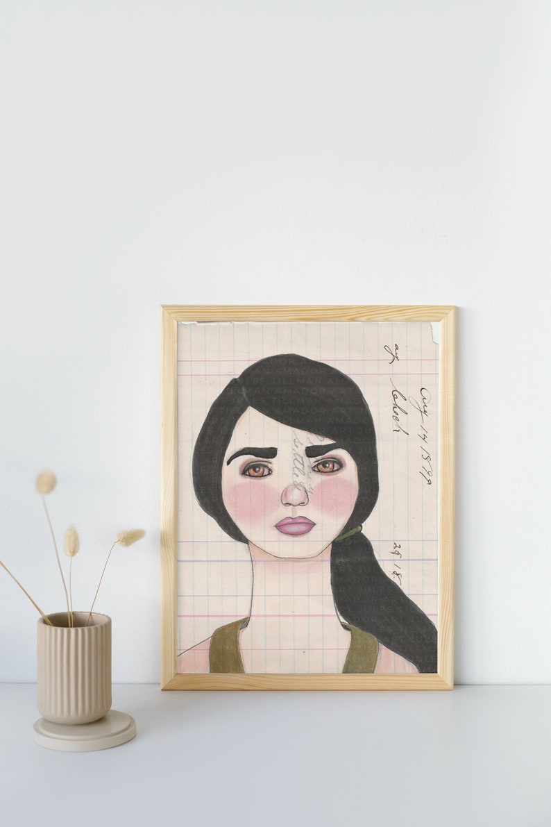 August a unique portrait of a woman art print. Eclectic wall art perfect for a gallery wall. Quirky illustration, feminist art print. image 4