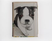 Boston Terrier Puppy painting on an upcycled vintage book cover