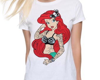 Ariel The Little Mermaid Rock Princess T-Shirt, Men's and Women's Sizes (DIS-980075)