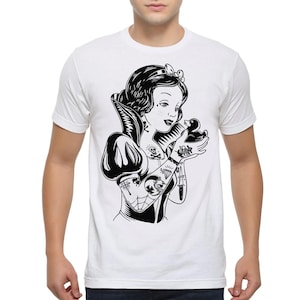 タトゥー入り白雪姫とアヒルのTシャツ、メンズとレディースサイズ（DIS-956111）