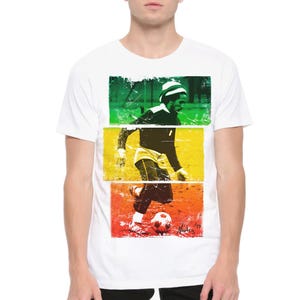 Bob Marley Playing Football T-Shirt, Men&#39;s and Women&#39;s Sizes