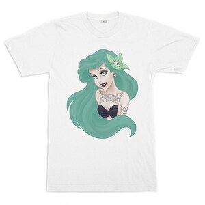 Camiseta con tatuajes de Ariel La Sirenita, tallas para hombre y mujer (DIS-981115) Blanco