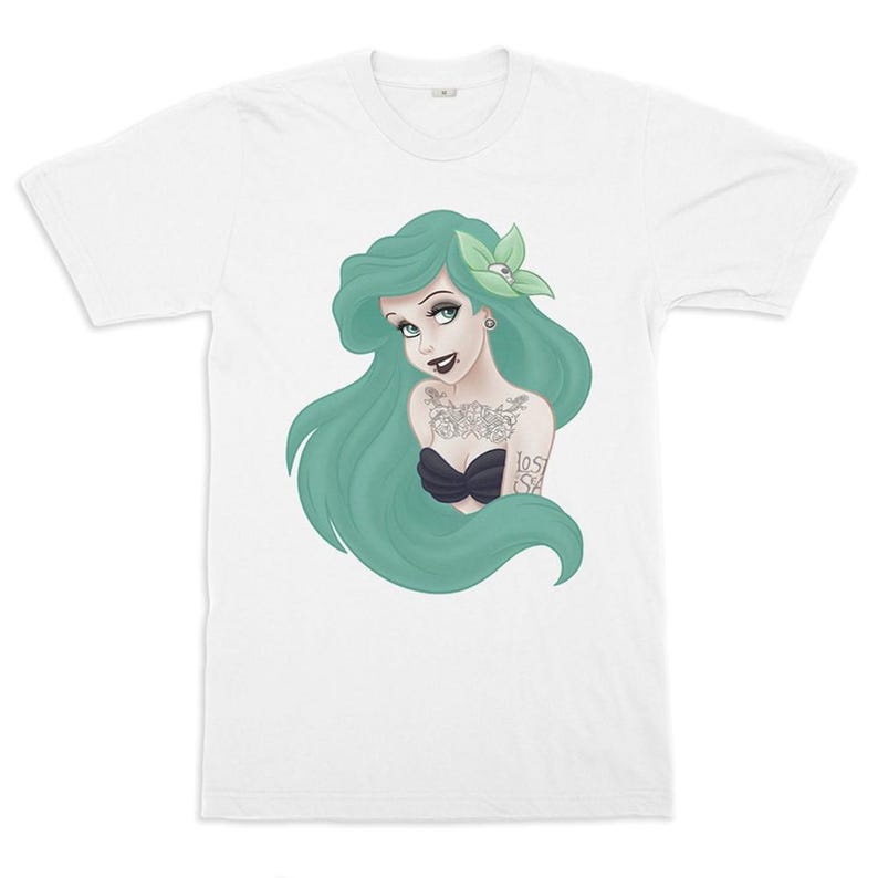 Camiseta con tatuajes de Ariel La Sirenita, tallas para hombre y mujer (DIS-981115) Blanco