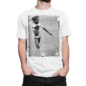 Bob Marley Playing Football T-Shirt, Men&#39;s and Women&#39;s Sizes