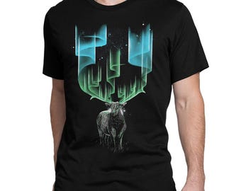 Camiseta Deer Northern Lights, tamanhos masculino e feminino