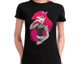 Ariel The Little Mermaid Punk Rock T-Shirt, Men's and Women's Sizes (DIS-233777)