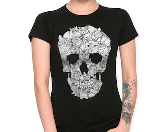 Cats Skull Cool Graphic T-Shirt, Men&#39;s and Women&#39;s Sizes (KIT-32349)