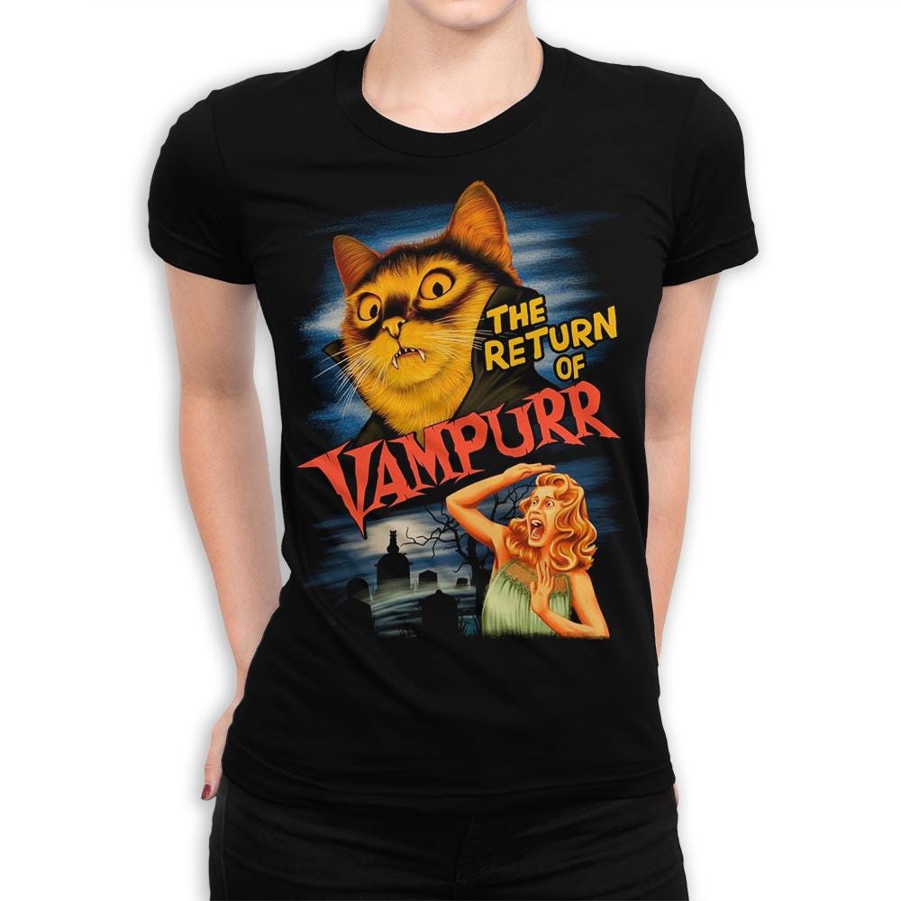 The Return of Vampurr Cat Funny Horror T-Shirt, Men's and Women's Sizes