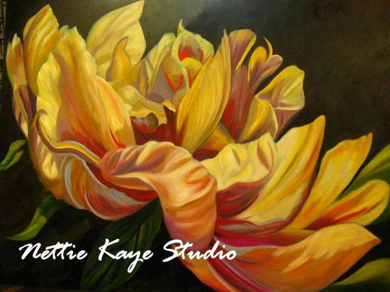 LARGE FLORAL PAINTING 30 X 40 Oil on Canvas Peony in Light Yellow Etsy