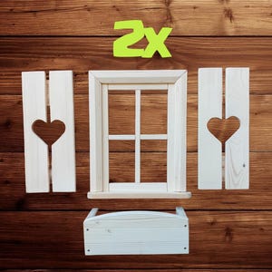 Windows-speelhuis, natuurlijk hout, sparrenhout, bloempot, rolluik, pakket bevat twee sets, rooster, zonder vulling