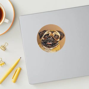 Handgefertigte Tier-Aufkleber – Einzigartige Kunst von Cristina Archer’s Ölpastellgemälde, Mops, Hamster, Eichhörnchen, Vinyl-Aufkleber