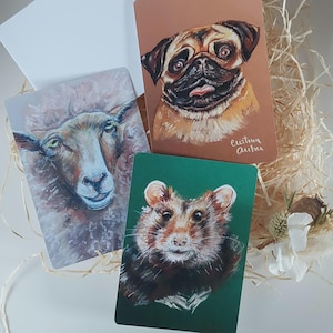 Set di 3 cartoline artistiche – Collezione animali, riproduzione del dipinto originale a pastello ad olio di Cristina Archer