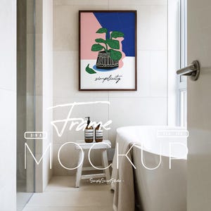 Wood Frame Mockup, Bathroom Mockup, Artwork Frame Mockup, Toilet Mockup, PSD Poster Mockup, WC Mockup, Photo Frame Mockup, Restroom Mockup