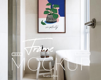Wood Frame Mockup, Bathroom Mockup, Artwork Frame Mockup, Toilet Mockup, PSD Poster Mockup, WC Mockup, Photo Frame Mockup, Restroom Mockup