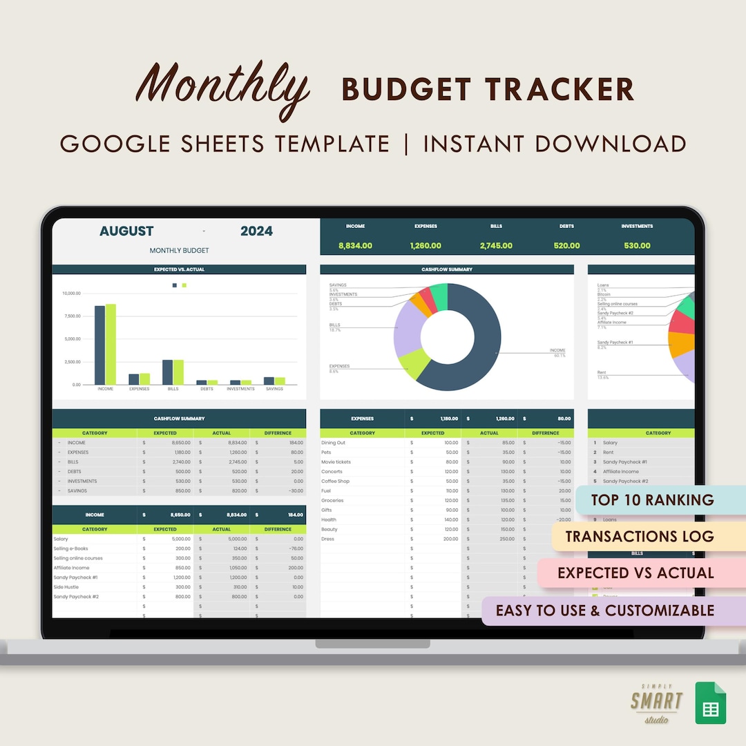 Monthly Budget Spreadsheet Google Sheets Monthly Budget Planner Bill ...