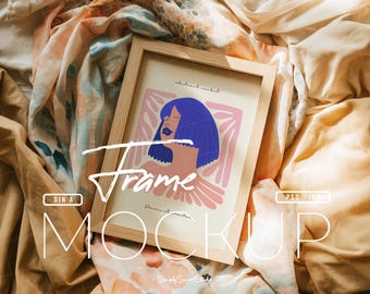 Natural Pine Wood Frame Mockup, Cozy Poster Mockup, Soft Artwork Frame Mockup, Photo Frame Mockup, Boho Picture Frame, Wall Art Display PSD