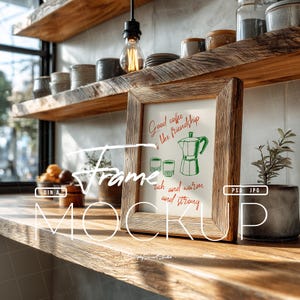 Poster Frame Mockup, Artwork Frame Mockup, Photo Frame Mockup, Scandinavian Kitchen Mockup, Single Frame Mockup, DIN A4 Wall Art Display PSD