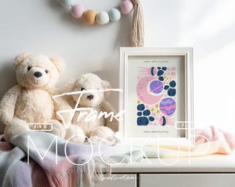 Nursery Poster Mockup, Kids Poster Frame Mockup, Artwork Frame Mockup, Children Photo Frame Mockup, Cute Picture Frame, Wall Art Display PSD