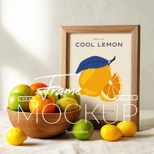 Nordic Wood Frame Mockup, DIN ISO Poster Mockup, Kitchen Artwork Frame Mockup, Photo Frame Mockup, Picture Frame, Fruit Wall Art Display PSD