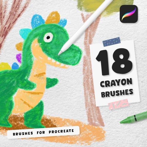 18 Crayon Procreate Brushes, Oil Pastel Brush Set For Procreate, Illustration Digital Brushes For Procreate, Child Stick Wax Art For iPad