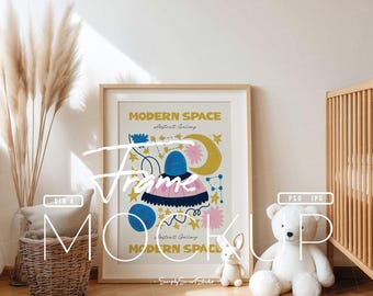 Kids Poster Mockup, Nursery Poster Frame Mockup, Artwork Frame Mockup, Children Photo Frame Mockup, Cute Picture Frame, Wall Art Display PSD