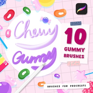 10 pinceles masticables de goma para Procreate, juego de pinceles suaves y adorables con dibujos animados para Procreate, pinceles digitales kawaii para Procreate, arte divertido para niños para iPad