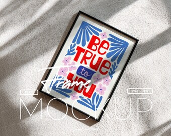 Black Frame Mockup, DIN A Vertical Frame Mockup Flat Lay on Carpet, Natural Light Shadow Overlay Print Poster Mockup, Art Print Mockup PSD