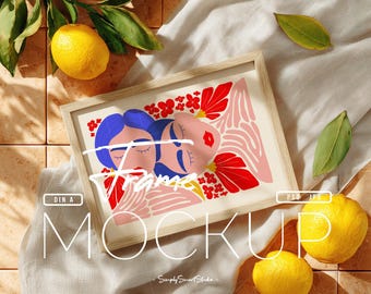 Horizontal Poster Mockup, A4 Artwork Frame Mockup, Photo Frame Mockup, Picture Frame Mockup, Close Up Poster Mockup, Wooden Frame Mockup PSD