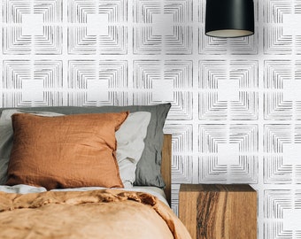 White And Grey Wallpaper, Geometry Wallpaper Peel and Stick, Pattern Wallpaper Peel Stick, Removable  Wallpaper, Art Wallpaper - W5008